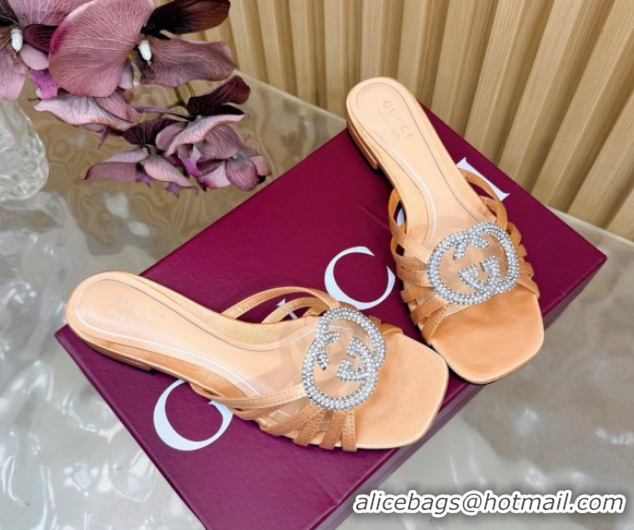 Low Cost Gucci satin flat slides sandal with strass interlocking g coral 2026 8523570