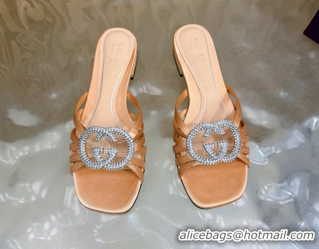 Low Cost Gucci satin flat slides sandal with strass interlocking g coral 2026 8523570