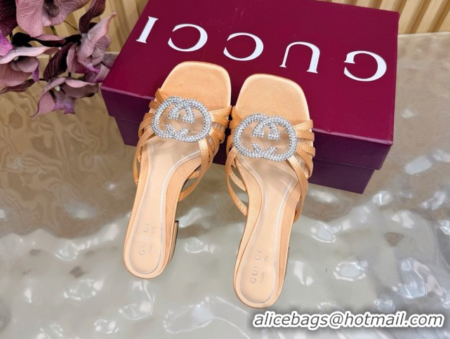 Low Cost Gucci satin flat slides sandal with strass interlocking g coral 2026 8523570
