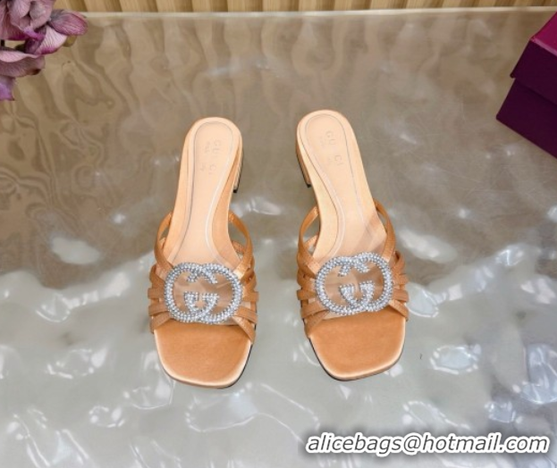 Low Cost Gucci satin flat slides sandal with strass interlocking g coral 2026 8523570