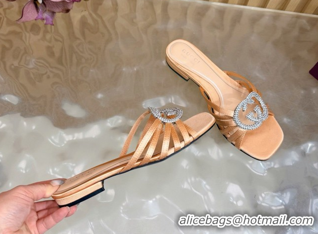 Low Cost Gucci satin flat slides sandal with strass interlocking g coral 2026 8523570