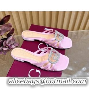 Purchase Gucci satin flat slides sandal with strass interlocking g light purple 2026 8523570