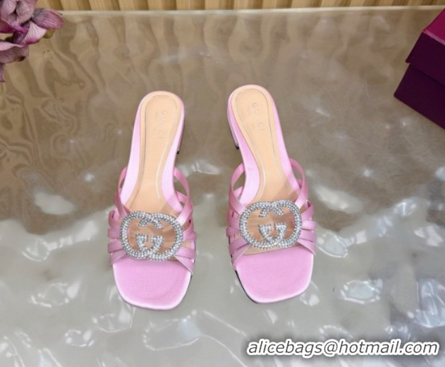 Purchase Gucci satin flat slides sandal with strass interlocking g light purple 2026 8523570