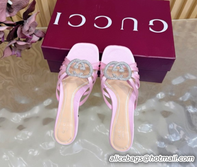 Purchase Gucci satin flat slides sandal with strass interlocking g light purple 2026 8523570