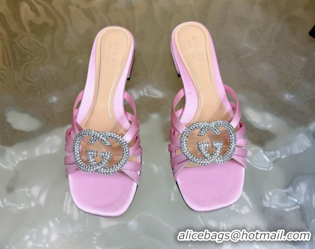 Purchase Gucci satin flat slides sandal with strass interlocking g light purple 2026 8523570