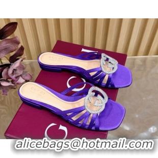 Good Looking Gucci satin flat slides sandal with strass interlocking g purple 2026 8523570