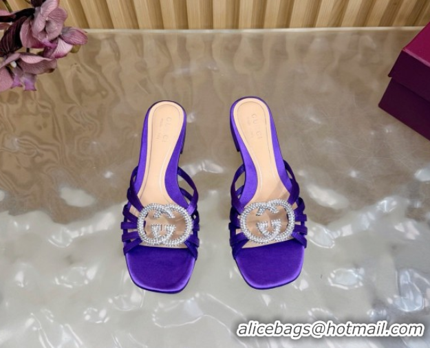 Good Looking Gucci satin flat slides sandal with strass interlocking g purple 2026 8523570