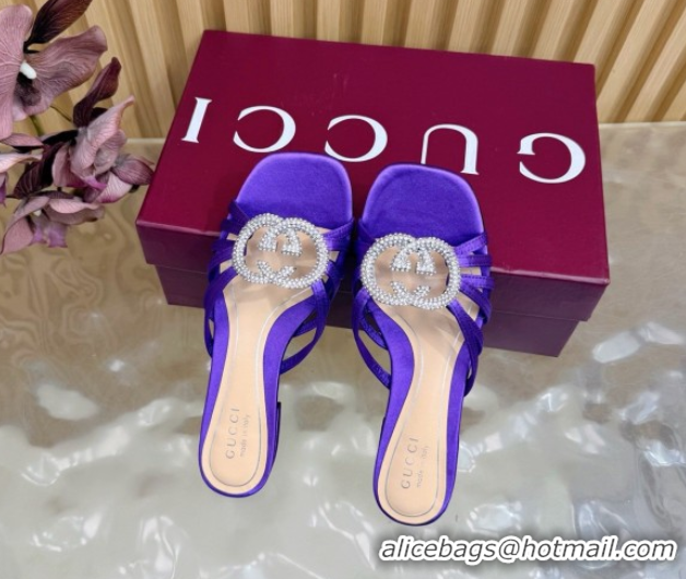 Good Looking Gucci satin flat slides sandal with strass interlocking g purple 2026 8523570