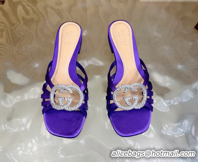 Good Looking Gucci satin flat slides sandal with strass interlocking g purple 2026 8523570