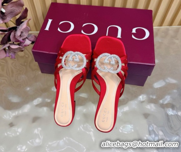 Best Product Gucci satin flat slides sandal with strass interlocking g red 2026 8523570