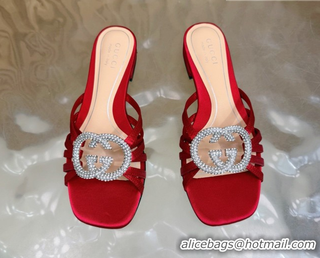 Best Product Gucci satin flat slides sandal with strass interlocking g red 2026 8523570