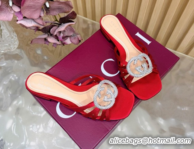 Best Product Gucci satin flat slides sandal with strass interlocking g red 2026 8523570