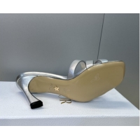 Pretty Style Dior Or 30M Heeled Slides Sandal 8cm in Calfskin Leather with CD Pearl Silver 0302078