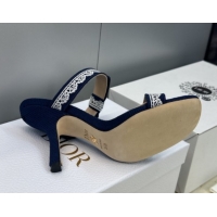 Unique Style Dior Dentelle Bow Heeled Slides Sandal 9.5cm in Oblique Embroidered Cotton and White Lace Blue 0302079