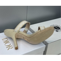 Grade Quality Dior Dentelle Bow Heeled Slides Sandal 9.5cm in Oblique Embroidered Cotton and White Lace Beige 2026 03020