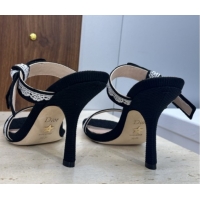 Popular Style Dior Dentelle Bow Heeled Slides Sandal 9.5cm in Oblique Embroidered Cotton and White Lace Black 2026 03020