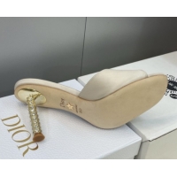 Good Looking Dior Icon Heeled Slides Sandal 8cm in Satin Beige 2026 DR030204