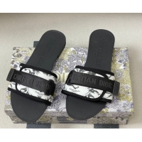 Luxury Cheap Dior Dio(r)evolution Flat Slides Sandal in Technical Fabric with Strap Print/White/Black 2026 0302098