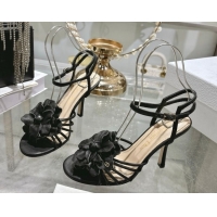 Top Grade Dior Leather Flower Heel Sandals 7.5cm Black 2026 DR030205