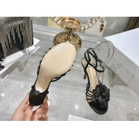 Top Grade Dior Leather Flower Heel Sandals 7.5cm Black 2026 DR030205