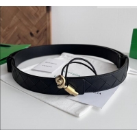 Hot Sell Bottega Veneta Andiamo Belt in Intreccio Leather BV111718 Black 2025