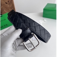 Cheap Price Bottega Veneta Intreccio Loop Belt 3.5cm BV111721 Black/Silver 2025