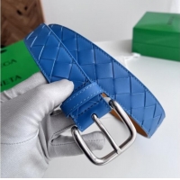 Luxurious Bottega Veneta Intreccio Loop Belt 3.5cm BV111723 Blue/Silver 2025