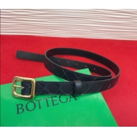 Best Grade Bottega Veneta Intrecciato Leather Belt 2cm with Pin Buckle BV26010401 Black 2025