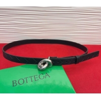 Discount Bottega Veneta Intrecciato Leather Belt 2cm with Knot Buckle BV26010402 Black/Silver 2025