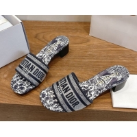Good Looking Dior Dway Heeled Slides Sandal 4.5cm in Cotton Embroidered with Strass Blue 0302110