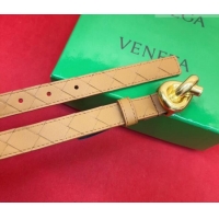 Original Cheap Bottega Veneta Intrecciato Leather Belt 2cm with Knot Buckle BV26010402 Beige/Gold 2025