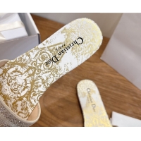 Duplicate Dior Dway Flat Slides Sandal in Cotton Embroidered with Strass Gold 2026 60302115