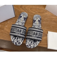 Luxury Discount Dior Dway Flat Slides Sandal in Cotton Embroidered with Strass Blue 2026 60302113