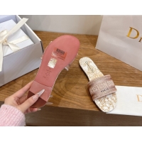 Discount Dior Dway Flat Slides Sandal in Cotton Embroidered with Strass Pink 2026 60302114