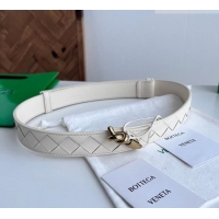 Well Crafted Bottega Veneta Andiamo Intrecciato Leather Belt 3cm with Knot Buckle 84066 White 2025
