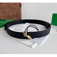 Fashion Cheap Bottega Veneta Andiamo Intrecciato Leather Belt 3cm with Knot Buckle 84066 Black 2025