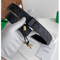 Fashion Cheap Bottega Veneta Andiamo Intrecciato Leather Belt 3cm with Knot Buckle 84066 Black 2025