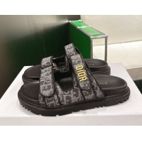 Luxury Dior Dioract Flat Slides Sandal in Oblique Embroidered Denim Black 2026 60302116