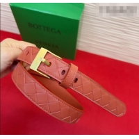 Cheapest Bottega Veneta Intrecciato Leather Belt 2cm with Pin Buckle BV26010404 Orange/Gold 2025