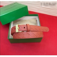 Cheapest Bottega Veneta Intrecciato Leather Belt 2cm with Pin Buckle BV26010404 Orange/Gold 2025