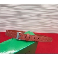 Modern Classic Bottega Veneta Intrecciato Leather Belt 2cm with Pin Buckle BV26010404 Orange/Silver 2025