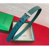 Best Quality Bottega Veneta Intrecciato Leather Belt 2cm with Pin Buckle BV26010404 Green/Silver 2025