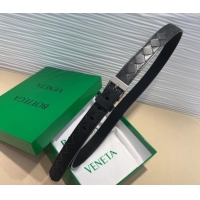 New Cheap Bottega Veneta Intrecciato Leather Belt 2cm with Pin Buckle BV26010404 Black/Silver 2025