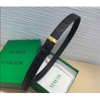 Low Cost Bottega Veneta Intrecciato Leather Belt 2cm with Pin Buckle BV26010404 Black/Gold 2025