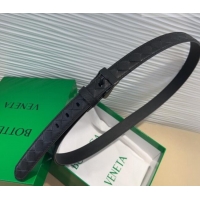 New Cheap Bottega Veneta Intrecciato Leather Belt 2cm with Pin Buckle BV26010404 All Black 2025