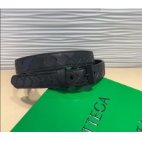 New Cheap Bottega Veneta Intrecciato Leather Belt 2cm with Pin Buckle BV26010404 All Black 2025