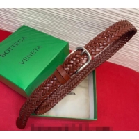 Luxury Discount Bottega Veneta Woven Leather Belt 3cm with Pin Buckle BV031601 Dark Brown 2026