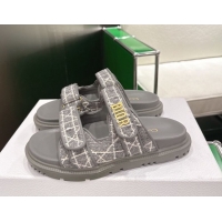 Shop Duplicate Dior Dioract Flat Slides Sandal in Grey Tweed 2026 60302118