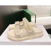 Good Product Dior Dioract Flat Slides Sandal in Oblique Embroidered Cotton Beige 2026 60302119