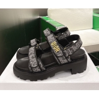 Stylish Dior Dioract Platform Sandals in Oblique Embroidered Denim Black 60302120